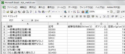 EXCELで独自の材質・材料ライブラリを簡単に作れます。