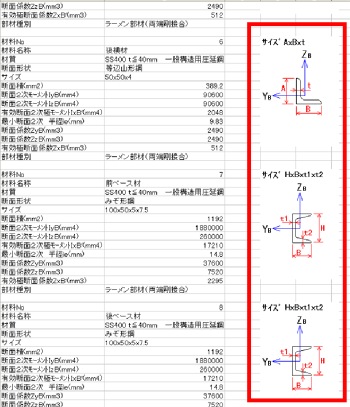 使用材料の一覧表のエクセル出力